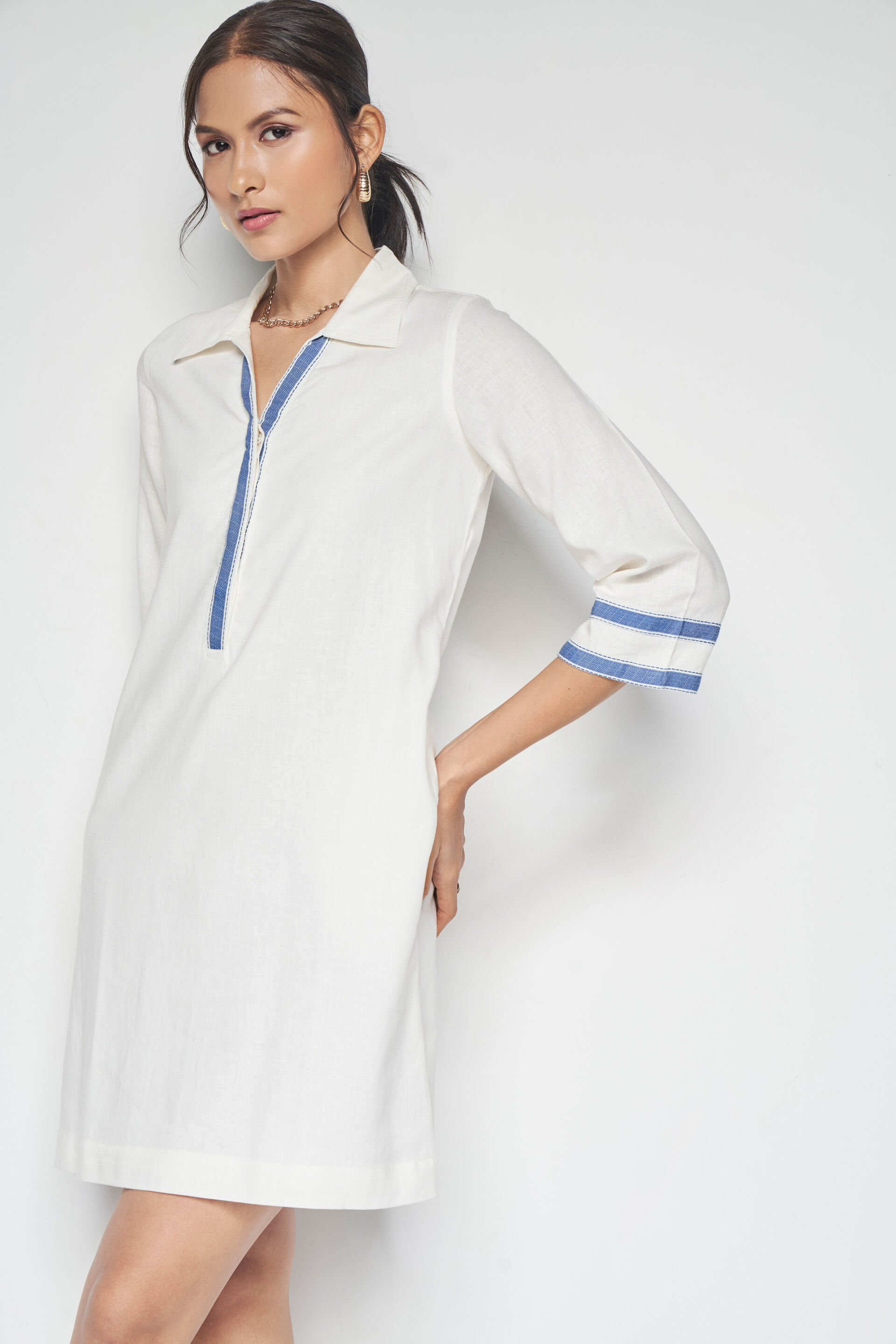 Greta Solid Dress, White, image 4